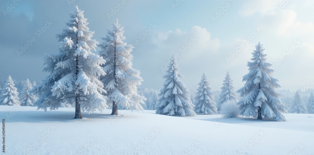 Trees stood like sentinels under a blanket of snow, calm landscape, Trees stood like sentinels under a blanket of snow, calm landscape,