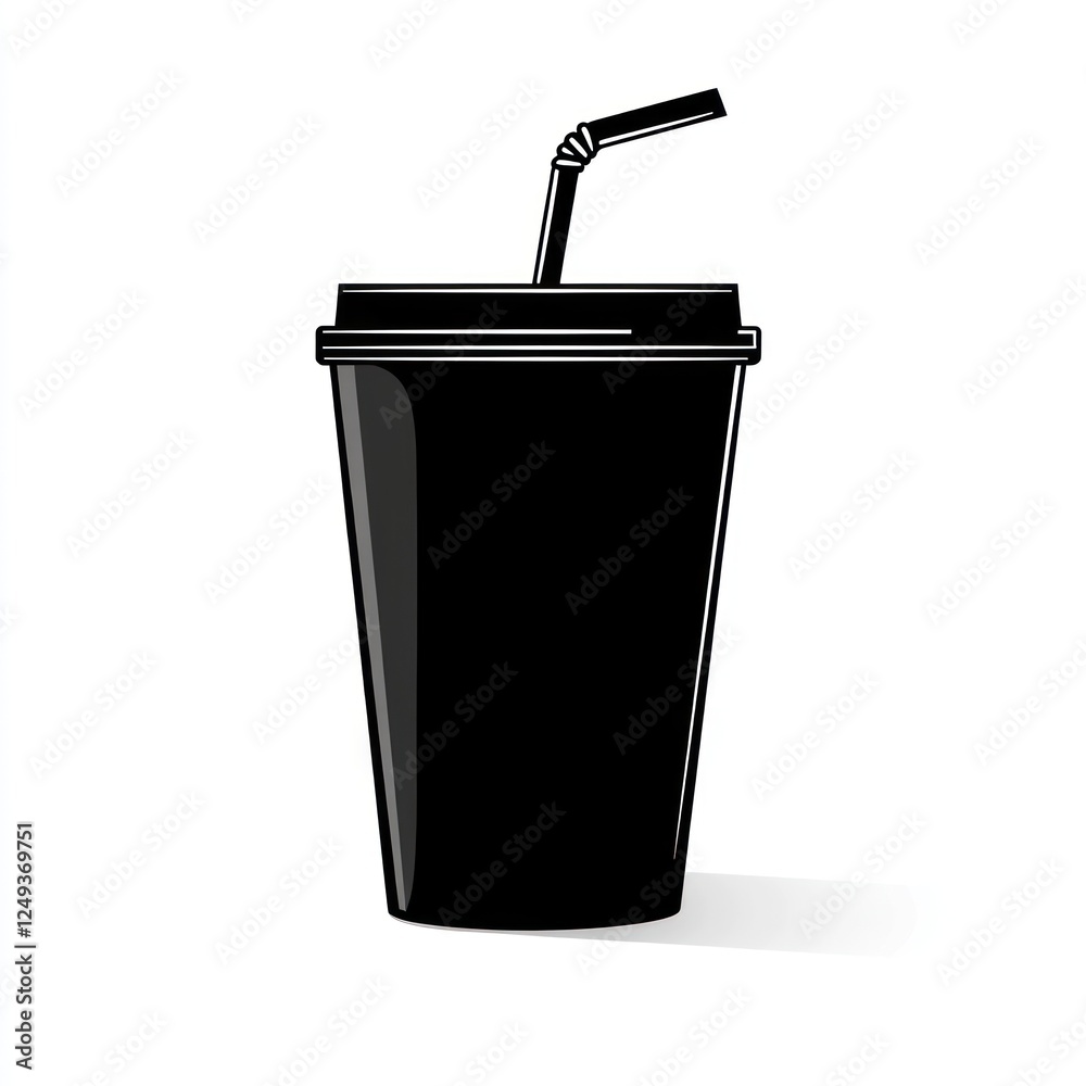 Black Disposable Drink Cup with Straw, Isolated on White Background for Cafe/Restaurant Black Disposable Drink Cup with Straw, Isolated on White Background for Cafe/Restaurant