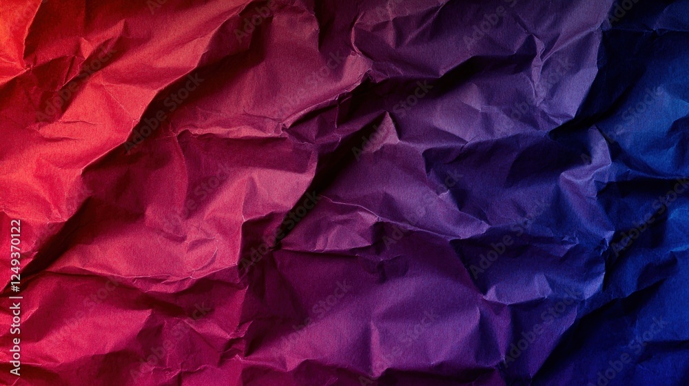 Abstract crumpled paper texture with a gradient of red to blue, creating a vibrant backdrop Abstract crumpled paper texture with a gradient of red to blue, creating a vibrant backdrop