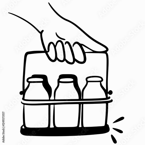 Hand with milk crate black line for logo, branding, packaging design