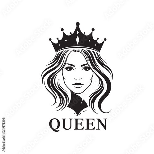 beautiful woman princes queen with crown silhouette vector flat design