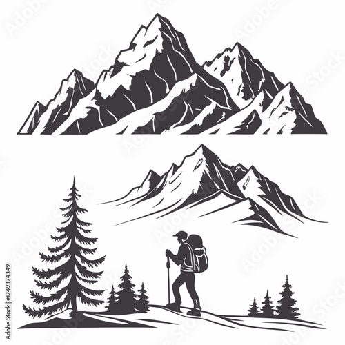 winter mountain landscape vector illustration