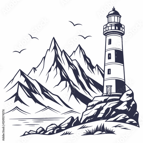 lighthouse on the mountain vector illustration