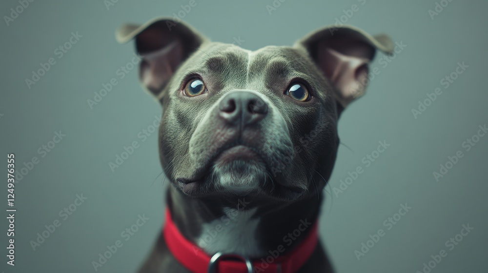 Dramatic Close-Up Portrait of an Expressive Pit Bull with Dark Gray Fur Dramatic Close-Up Portrait of an Expressive Pit Bull with Dark Gray Fur