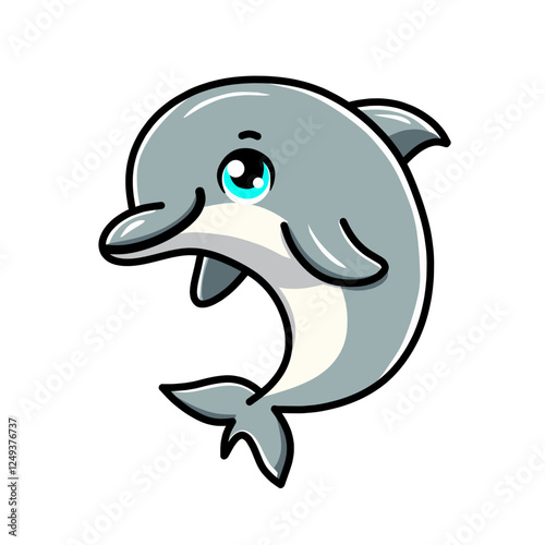 Cute Animated Dolphin Clip Art Illustration