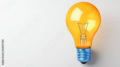 Bright Orange Light Bulb with Blue Base on Simple Background