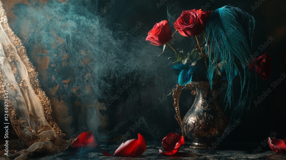 Naklejka premium Dramatic vintage still life with dark feathers