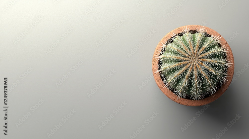 Overhead view of succulent in terracotta pot on a light background Overhead view of succulent in terracotta pot on a light background