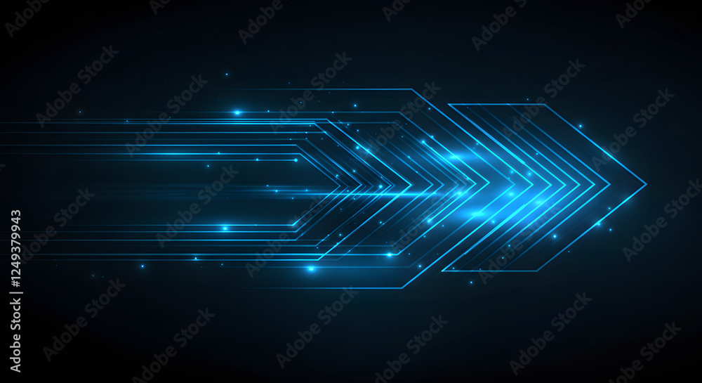Obraz premium Futuristic Digital Arrows with Glowing Blue Light Streaks in Motion and abstract technology background
