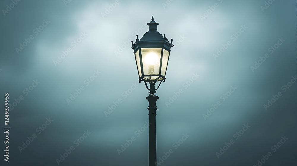 A Beacon in the Fog: A lone street lamp casts a warm, inviting glow against a backdrop of thick, swirling fog, creating a mysterious and atmospheric scene. A Beacon in the Fog: A lone street lamp casts a warm, inviting glow against a backdrop of thick, swirling fog, creating a mysterious and atmospheric scene.