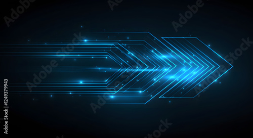 Futuristic Digital Arrows with Glowing Blue Light Streaks in Motion and abstract technology background