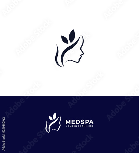 MedSpa Logo Design Elegant Woman Silhouette, Leaves, Beauty