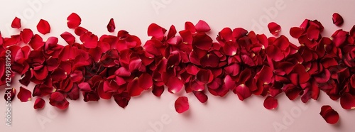 Red rose petals scattered on a smooth surface for decoration and ambiance cre...