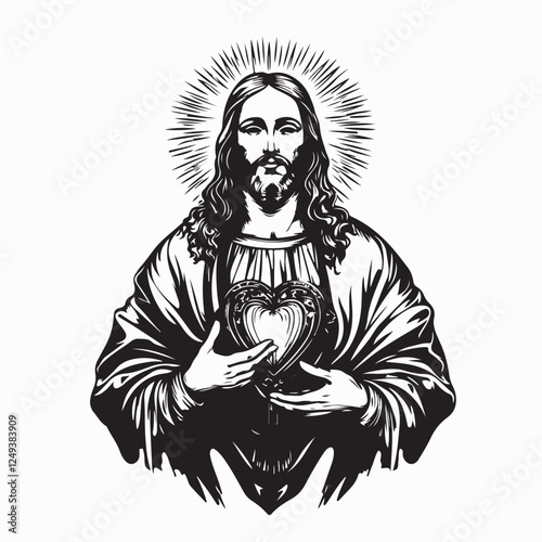 Jesus Christ Sacred Heart Illustration Stock Vector  isolated on white background.