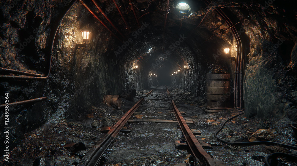 A miners elevator descends deep into a coal mine a_008 A miners elevator descends deep into a coal mine a_008