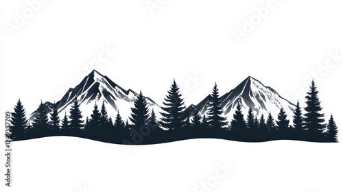 Set of vector hand-drawn mountains and forest elements for design