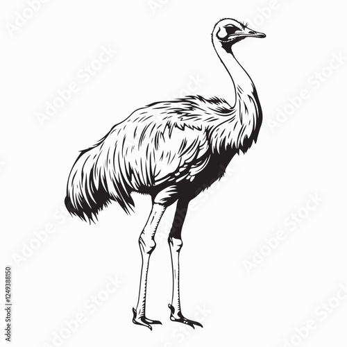Emu Ostrich image vector. Black and white Emu Ostrich image on white background.