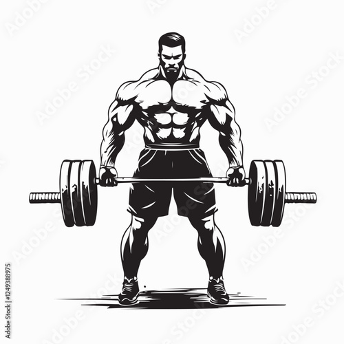 Muscular man doing heavy deadlift exercise image Vector on white background.