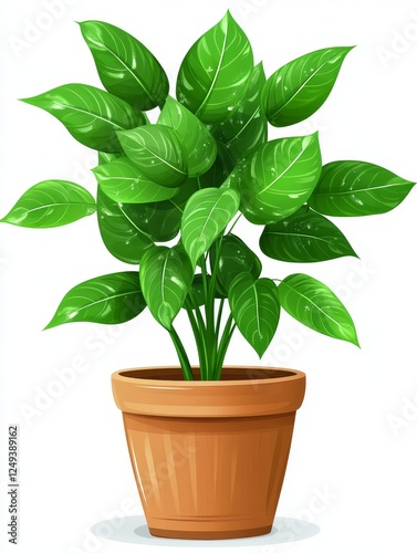 Wallpaper Mural Green Plant in Terracotta Pot - Lush green houseplant in a simple terracotta pot, perfect for home or office decor. Adds a touch of nature. Torontodigital.ca