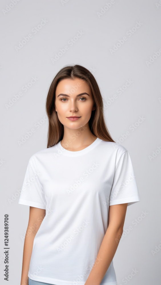 portrait of a young woman white tshirt mock up vertical view mobile format portrait of a young woman white tshirt mock up vertical view mobile format
