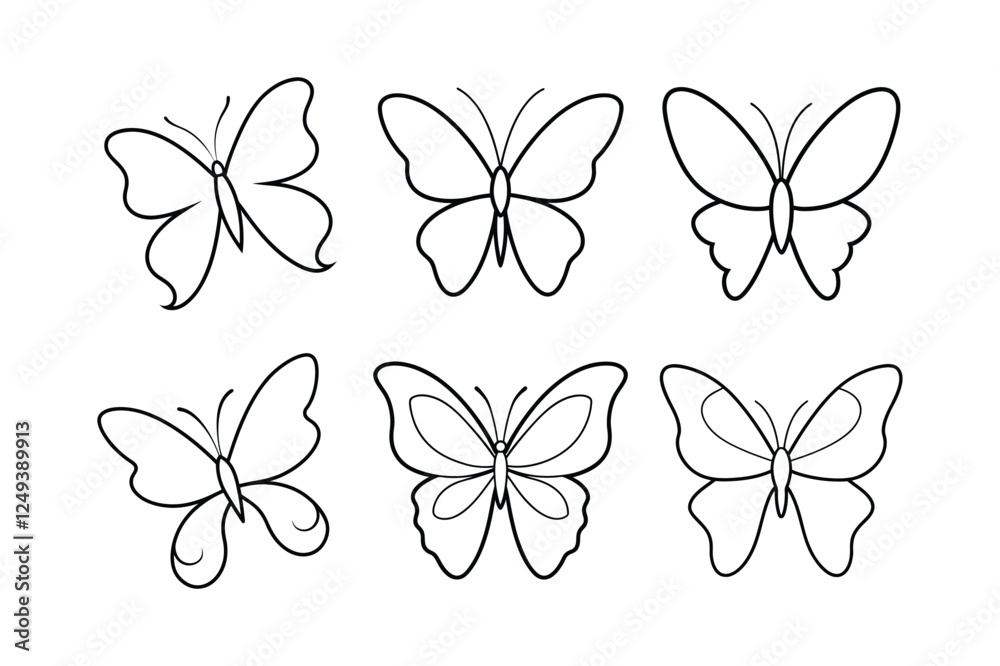 Set of a butterfly line art simple vector Set of a butterfly line art simple vector