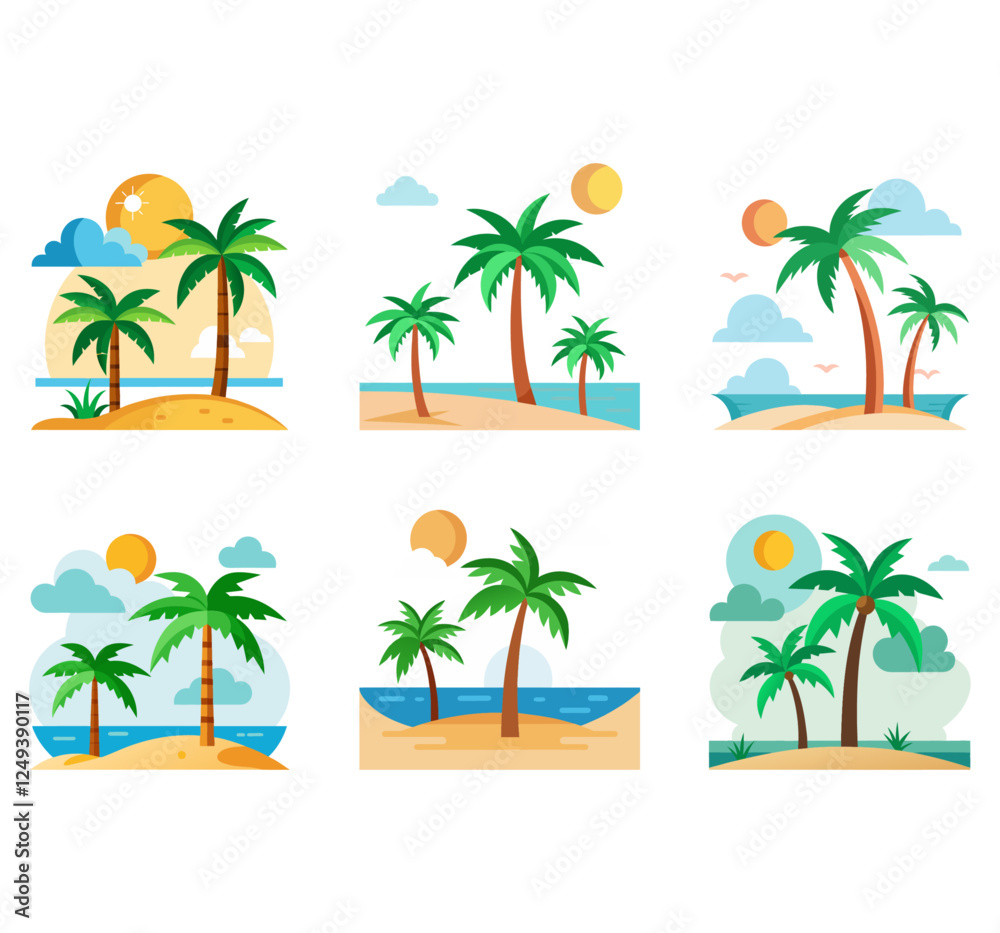 Fototapeta premium Beach area flat vector illustration