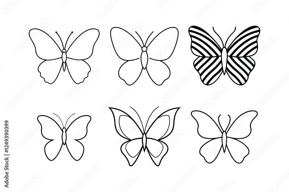 Fototapeta premium Set of a butterfly line art simple vector design