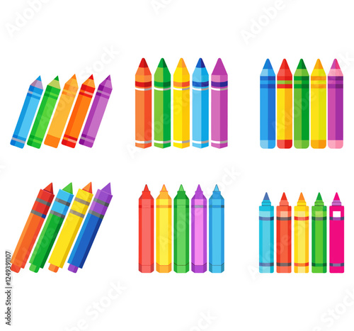 Colorful crayons isolated set, white background. Vector. Colorful school supplies, vector illustration. Stationery 