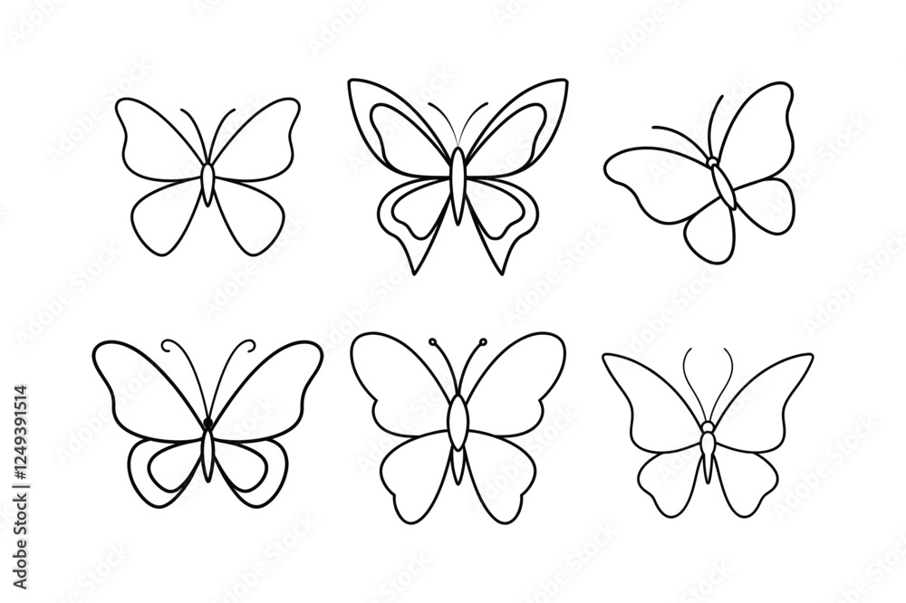 Fototapeta premium Set of a butterfly line art simple vector 