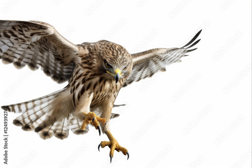 Fototapeta premium Talons of Danger: An Isolated Close-up of a Hawk's Attacking Claws on White Background