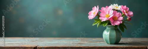 Wallpaper Mural Delicate flowers in a small vase on a distressed wooden table, blooms, botanicals Torontodigital.ca