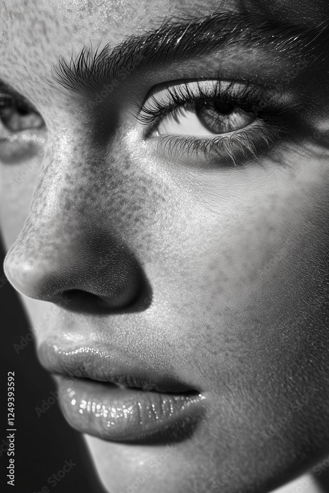 Obraz premium Black and White Editorial Beauty Fashion Portrait of a Woman – Supermodel Photoshoot