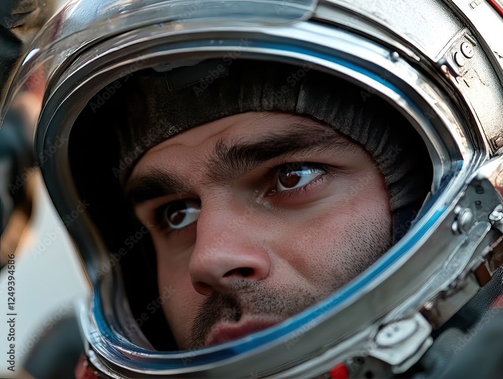 A focused astronaut in a helmet, gazing intently, ready for a space mission. A focused astronaut in a helmet, gazing intently, ready for a space mission.