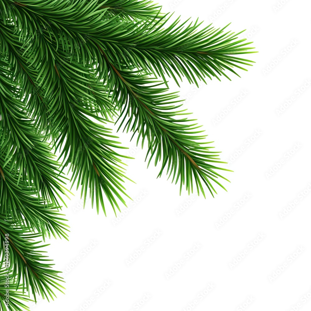 A close-up view of vibrant green pine branches, showcasing detailed needles against a plain white background. A close-up view of vibrant green pine branches, showcasing detailed needles against a plain white background.