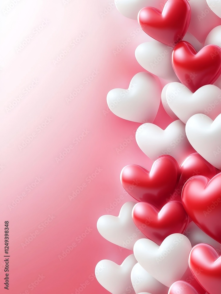 Fototapeta premium Overlapping Hearts Wallpaper for Valentine's Day - A beautiful wallpaper featuring overlapping red and white hearts symbolizing love, affection, romance, passion, and connection.