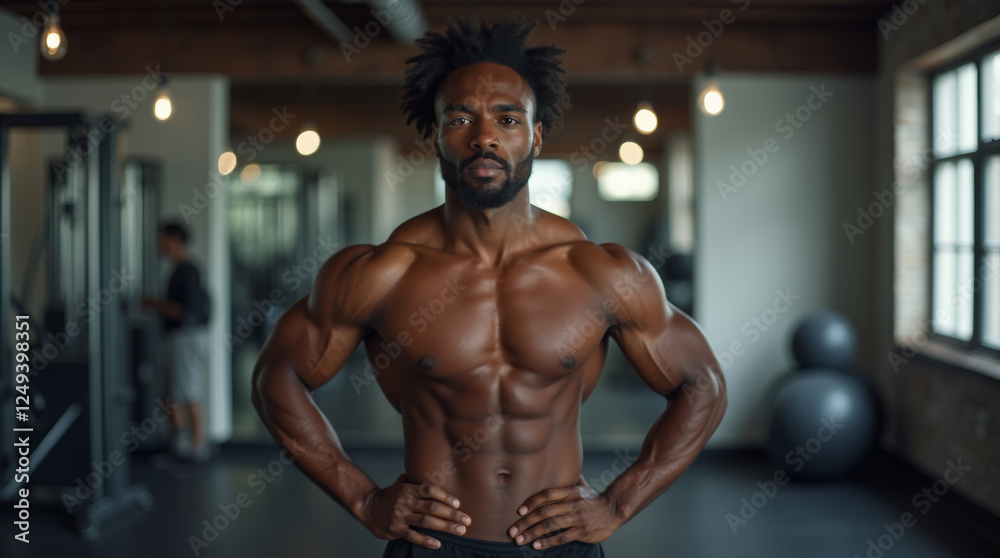 Fototapeta premium Afro american male bodybuilder in front of gym