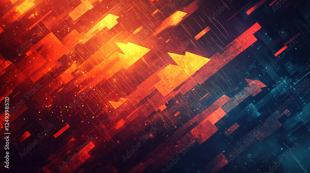 Fototapeta premium Abstract digital artwork featuring glowing arrows and geometric shapes creating a futuristic design.