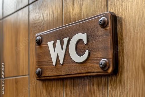 Plate with toilet sign WC in a public area photo