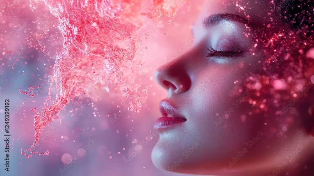 A close-up of a woman’s serene face juxtaposed with vibrant splashes of color, manifesting a beautiful harmony of beauty, emotion, and artistic expression. A close-up of a woman’s serene face juxtaposed with vibrant splashes of color, manifesting a beautiful harmony of beauty, emotion, and artistic expression.