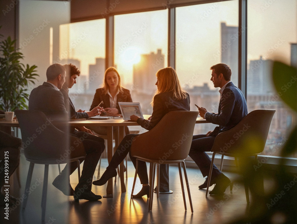 Fototapeta premium Business meeting in a modern office with a team of professionals and brainstorming on a whiteboard, teamwork and collaboration