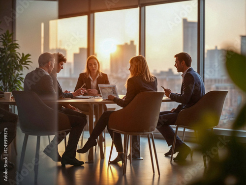 Business meeting in a modern office with a team of professionals and brainstorming on a whiteboard, teamwork and collaboration