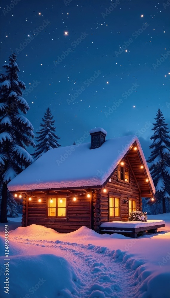 Snow-covered roof with twinkling lights above, snow, radiant Snow-covered roof with twinkling lights above, snow, radiant