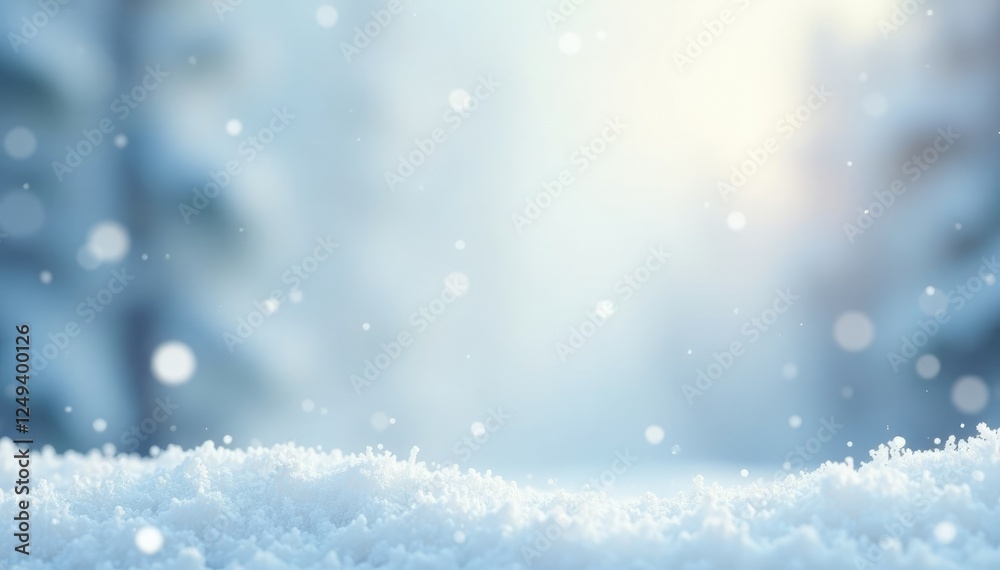 Snowflakes gently falling from a white starry sky, gentle, peaceful, serene