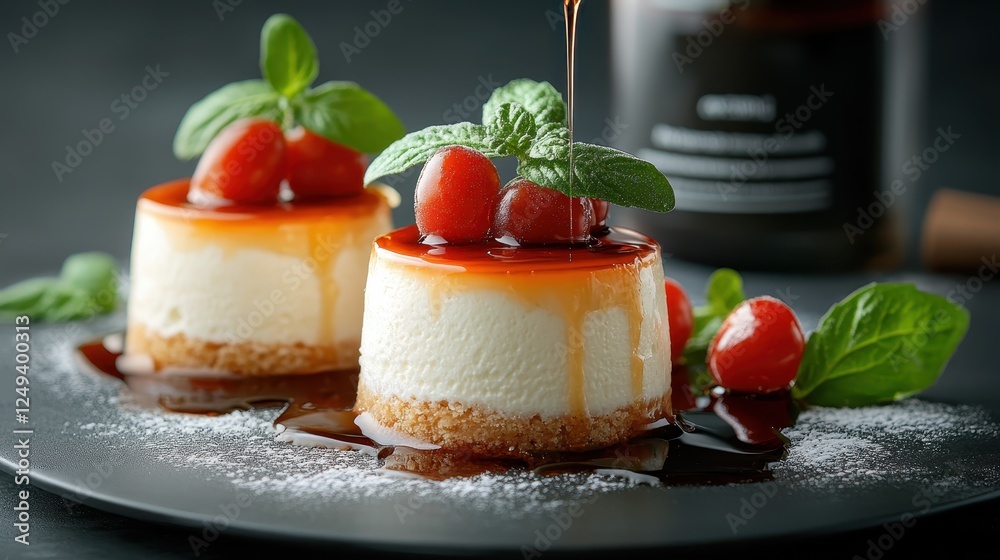A beautifully crafted cheesecake topped with glossy cherries and a rich caramel drizzle, perfect for indulging in a moment of sweet delight. A beautifully crafted cheesecake topped with glossy cherries and a rich caramel drizzle, perfect for indulging in a moment of sweet delight.