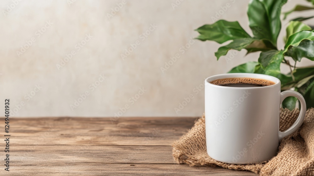A steaming cup of coffee rests on a rustic table, complemented by a vibrant green plant, representing a perfect blend of nature and comfort for coffee enthusiasts. A steaming cup of coffee rests on a rustic table, complemented by a vibrant green plant, representing a perfect blend of nature and comfort for coffee enthusiasts.