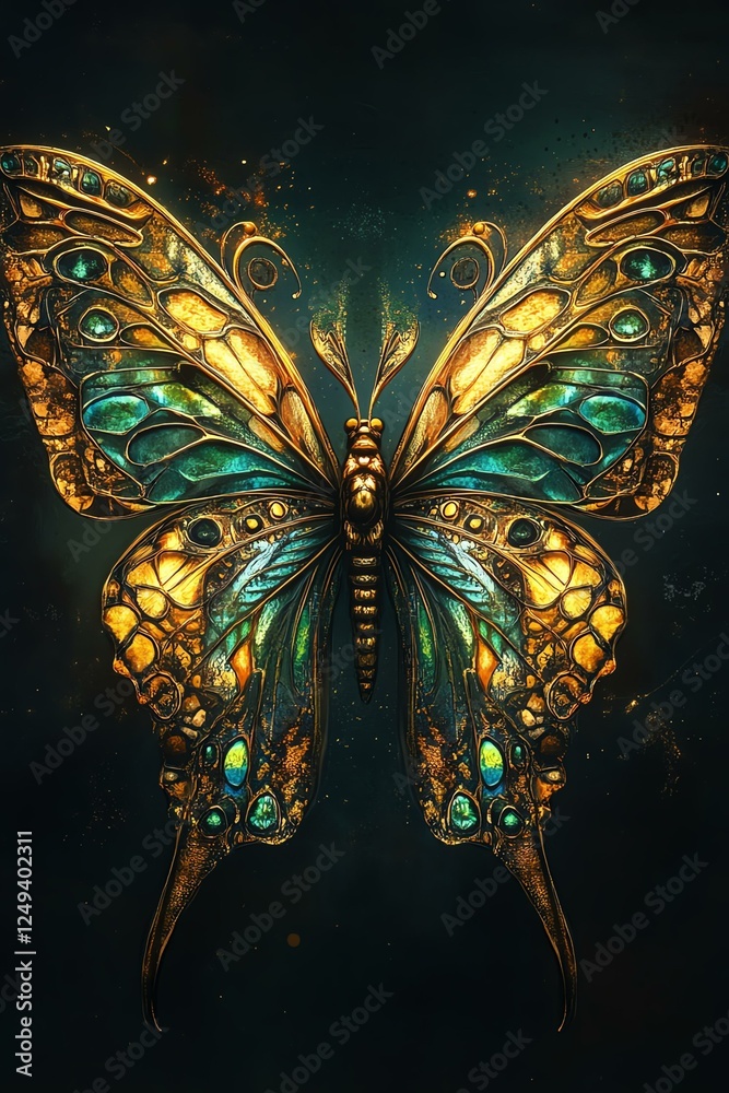 Colorful artistic butterfly with intricate patterns and details. Colorful artistic butterfly with intricate patterns and details.