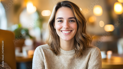 A smiling woman with perfect, luminous skin