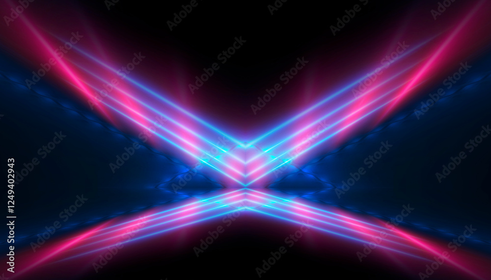 Abstract neon background with bright neon lines and rays, scene.