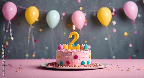 2nd birthday celebration cake, with candles in the shape of the number 2