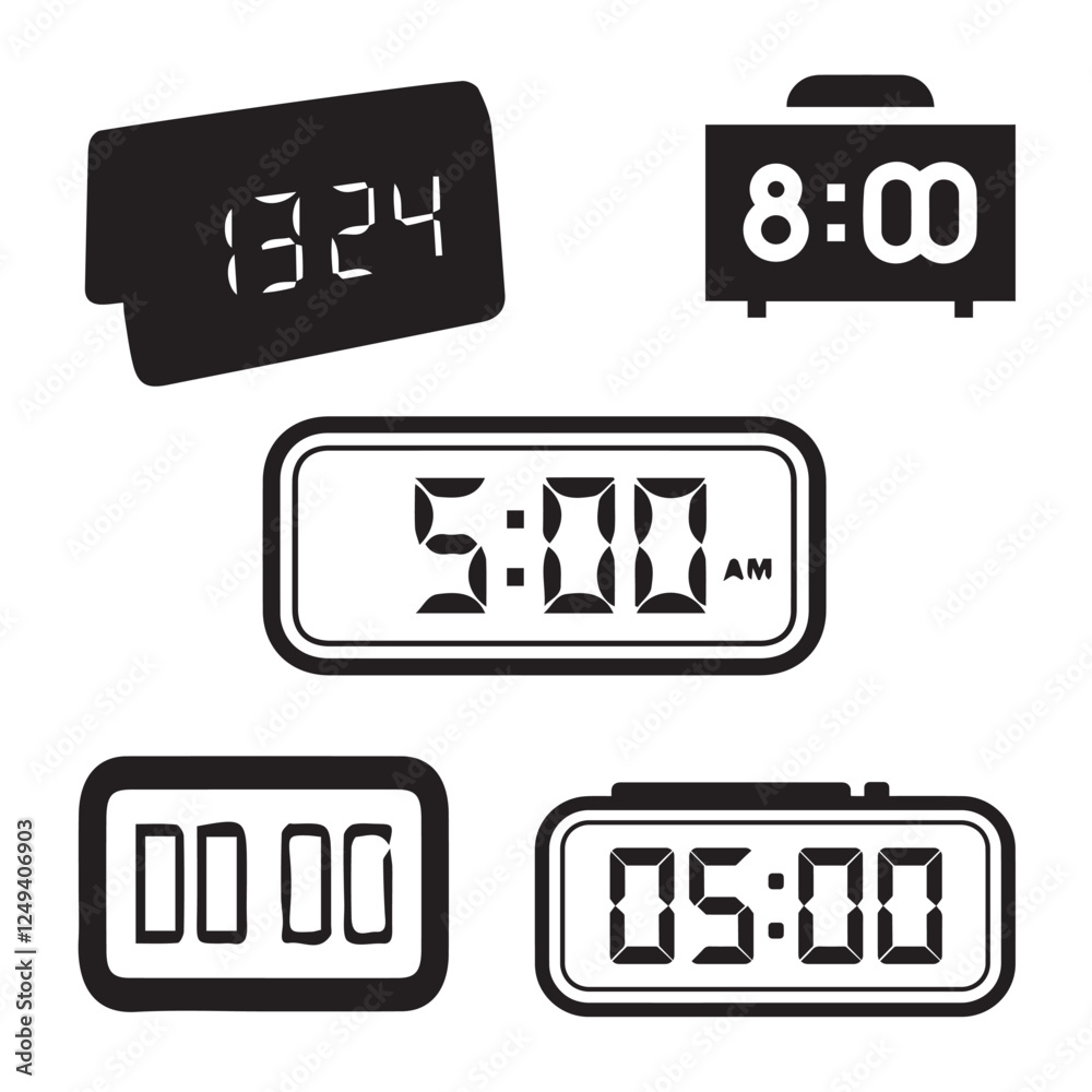 Digital clock, digital, clock, watch, time, alarm, technology, timer vector design icon symbol set Digital clock, digital, clock, watch, time, alarm, technology, timer vector design icon symbol set